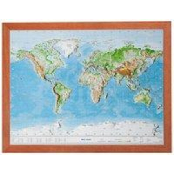 Relief Welt 1:107 MIO mit Holzrahmen - Weltkarte