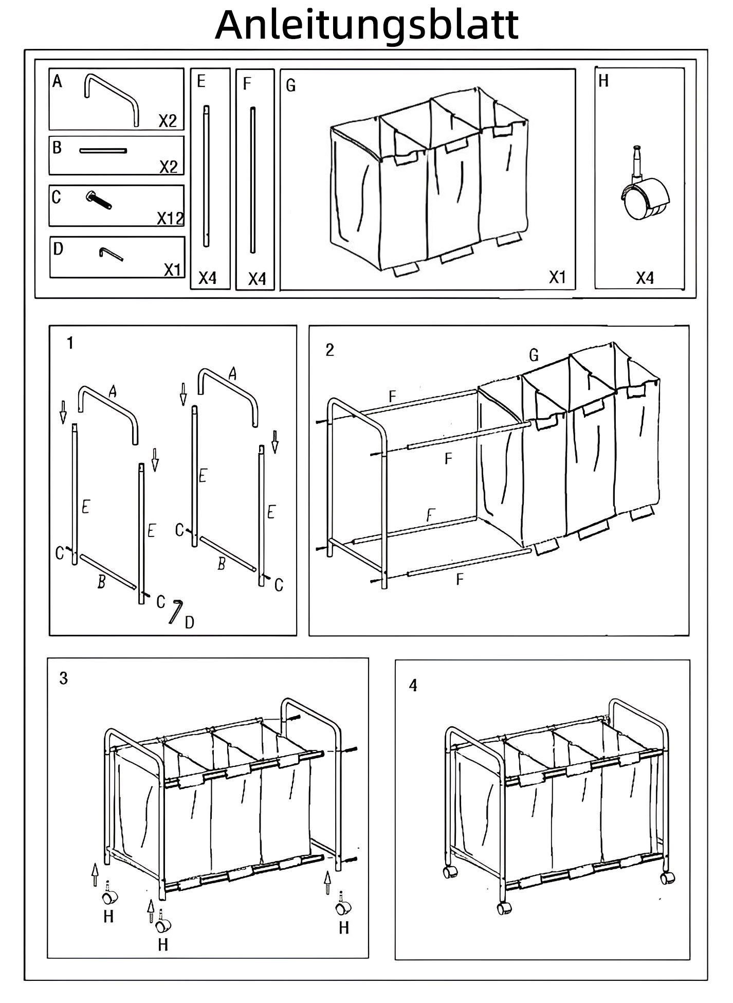 NEFOSO Wäschekorb Wäschesammler 3 fächer mit Deckel, 150L wäschesortierer für Waschküche, 600D Oxford-Gewebe, wäsche sortiersystem mit Rädern, 76 x 39 x 85 cm