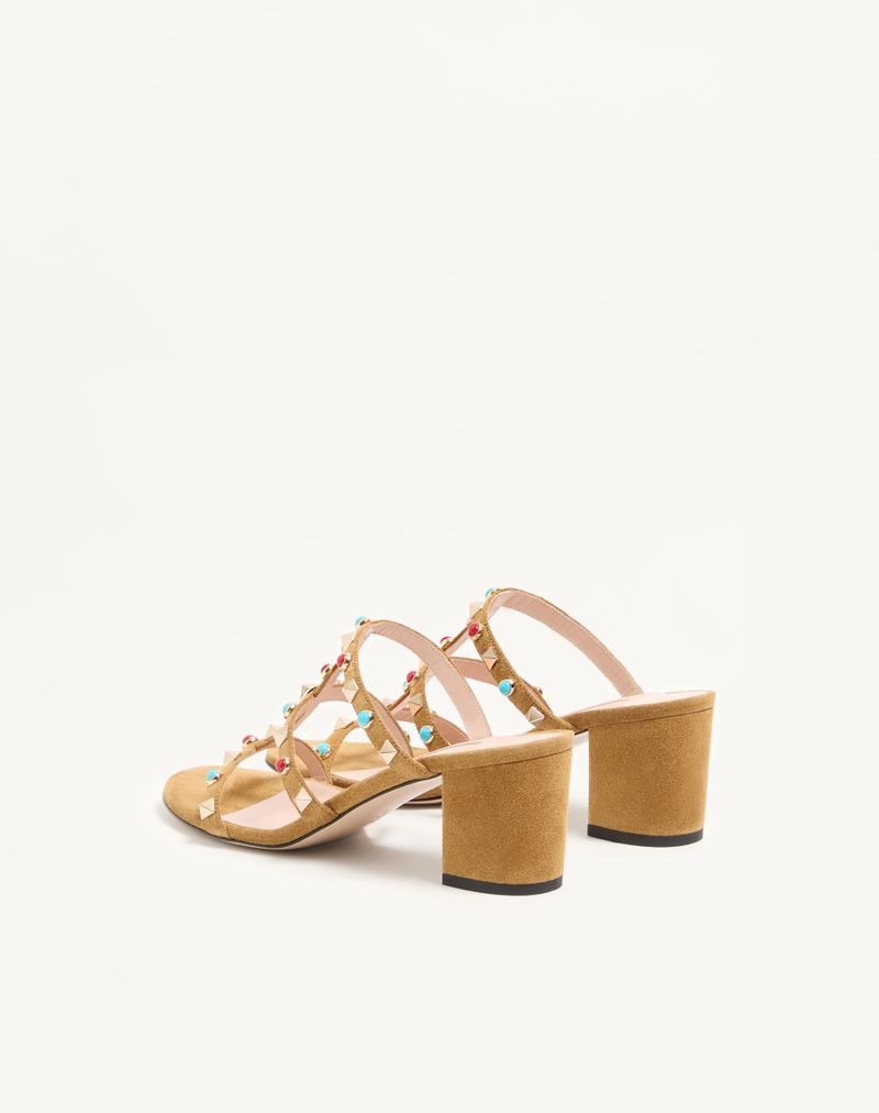 Rockstud Slidesandaler i spaltlæder med cabochonsten 60 mm
