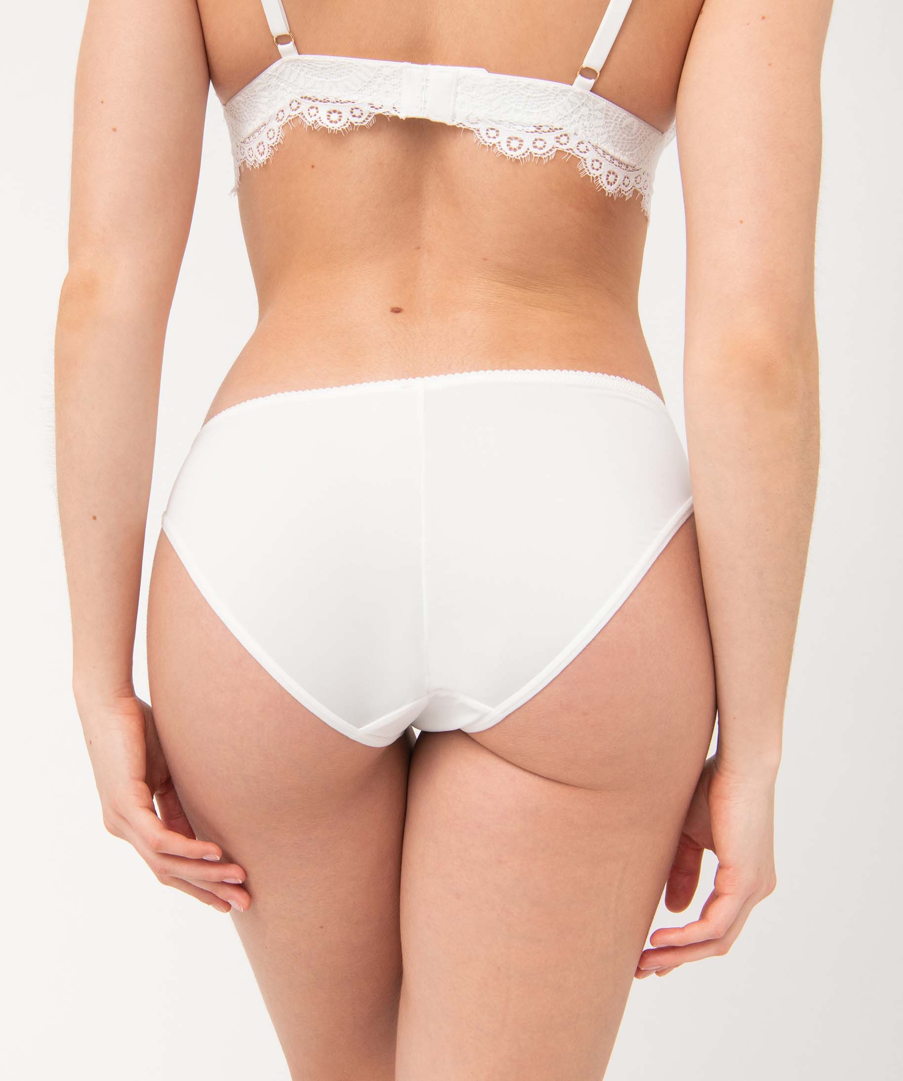 Culotte femme en microfibre et dentelle blanc | GEMO