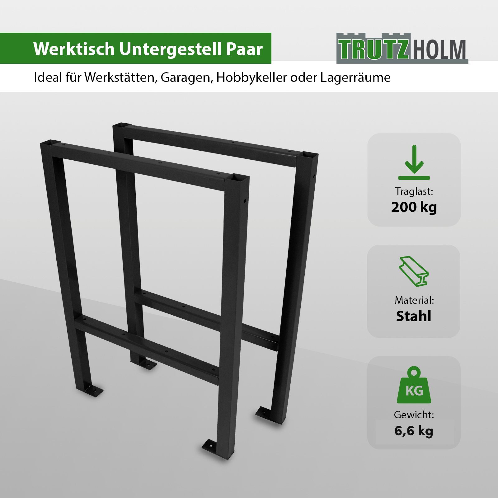 TRUTZHOLM Werkbank Werktisch Untergestell Stahlgestell Paar Traglast bis 200 kg schwarz, (Set)