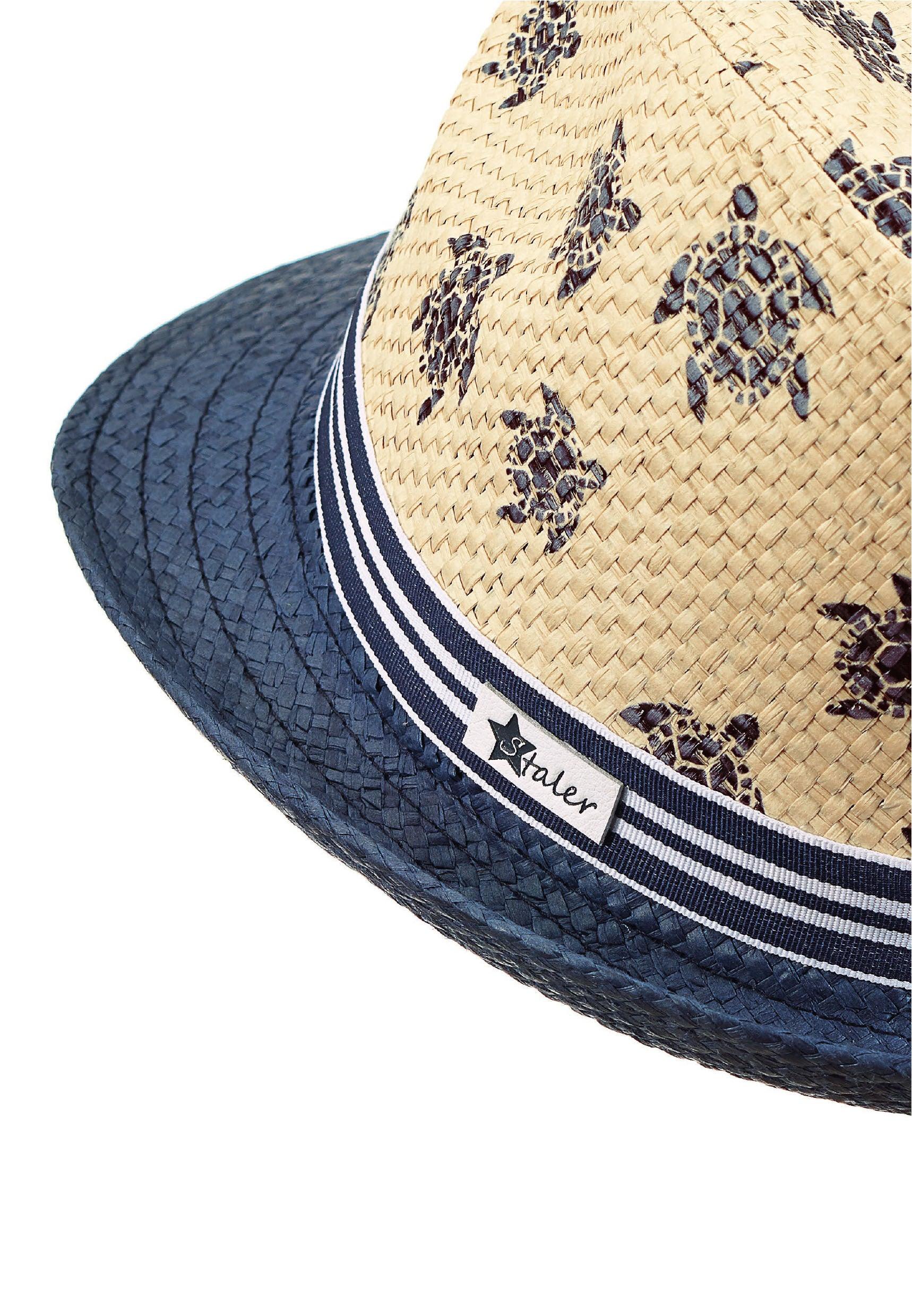 Strohhut mit Schildkröten in Beige und Blau