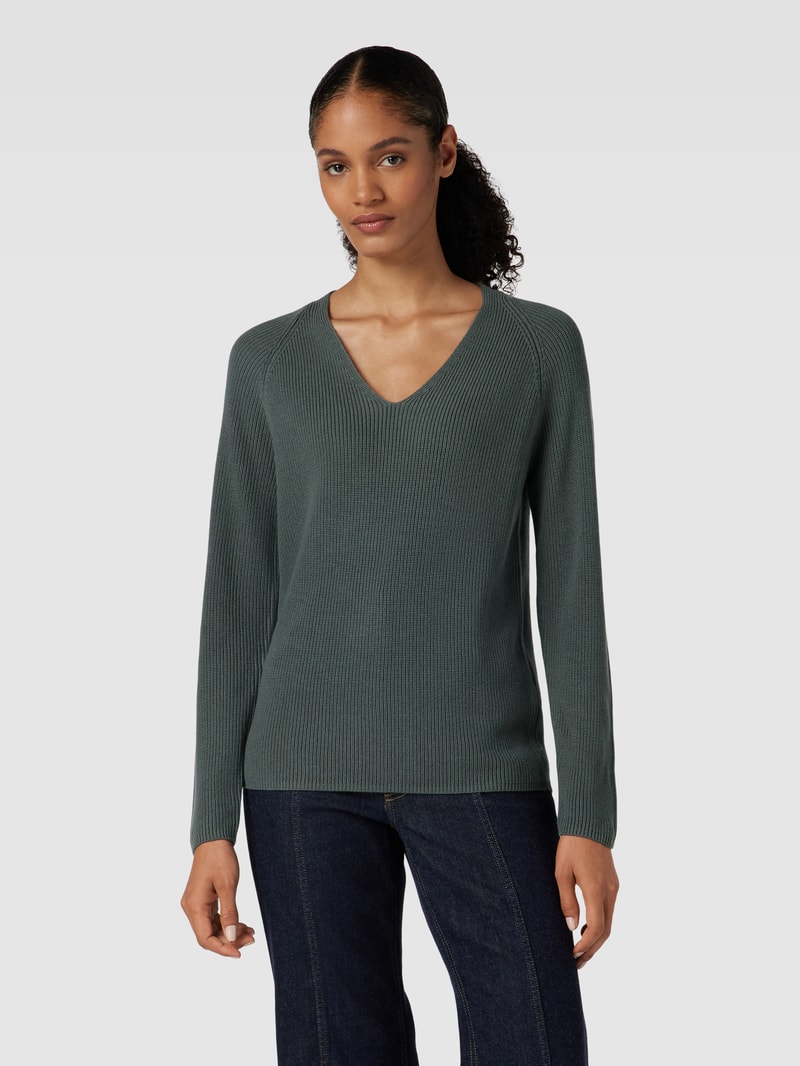 Strickpullover mit V-Ausschnitt in dunkelgrün