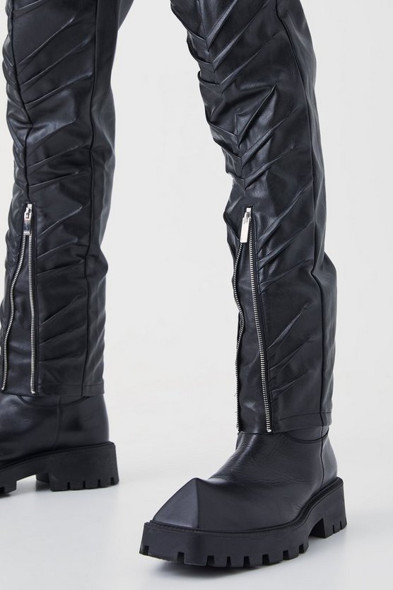 Slim-Fit PU-Hose mit Reißverschluss