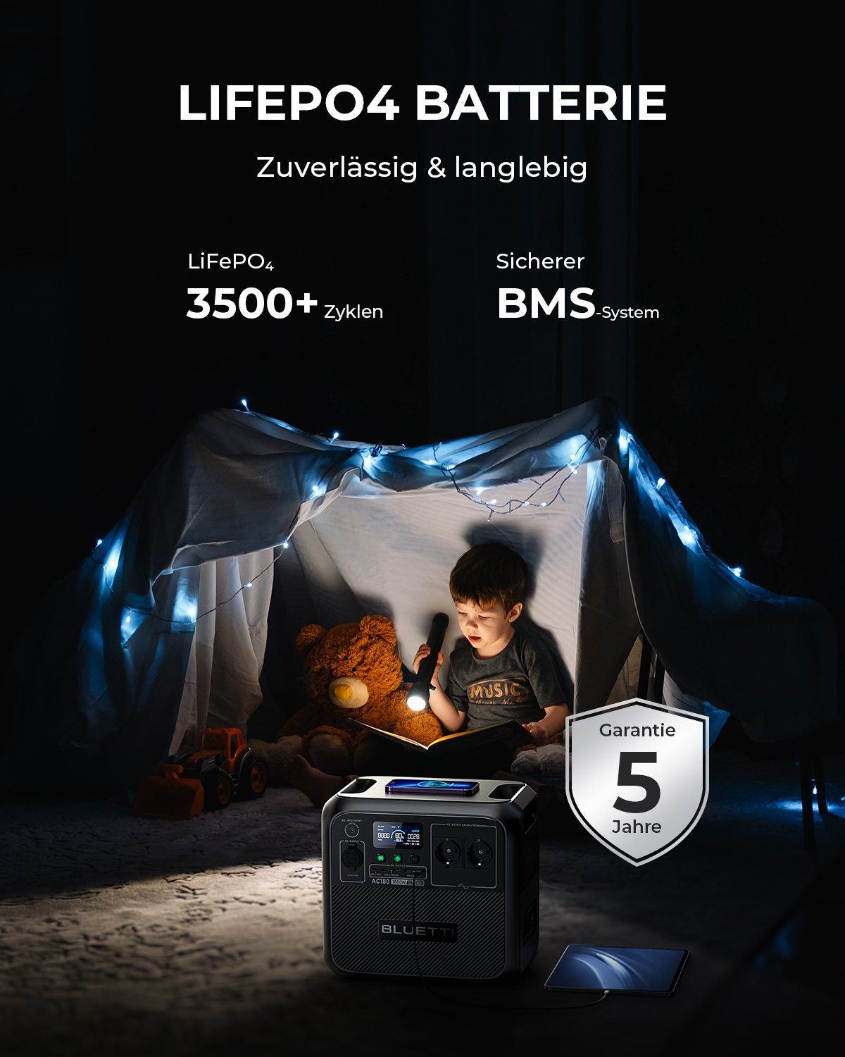 BLUETTI Stromerzeuger AC180 Solargenerator mit externem Batteriemodul B300, 2 x 1800 W AC Steckdosen für Camping, Outdoor