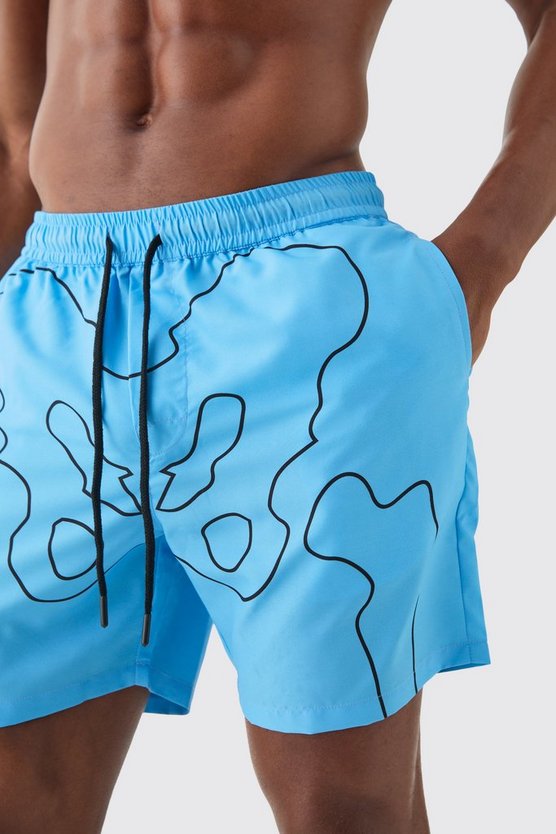 Mittellange Badehose mit Skelett-Print