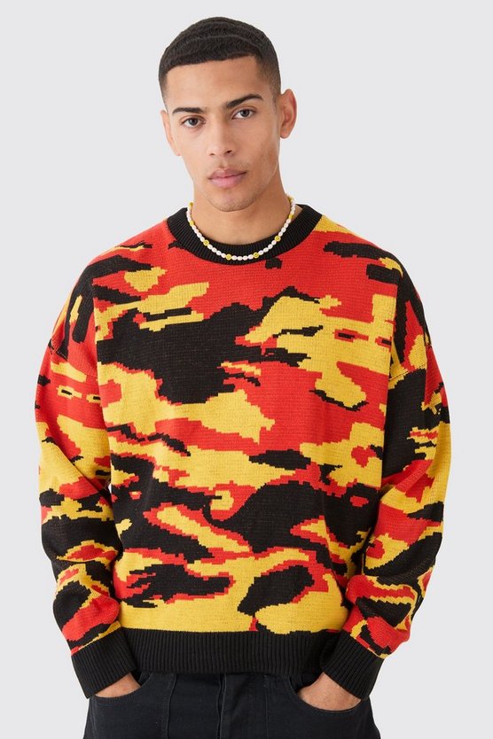 Kastiger Oversize Pullover mit abstraktem Print