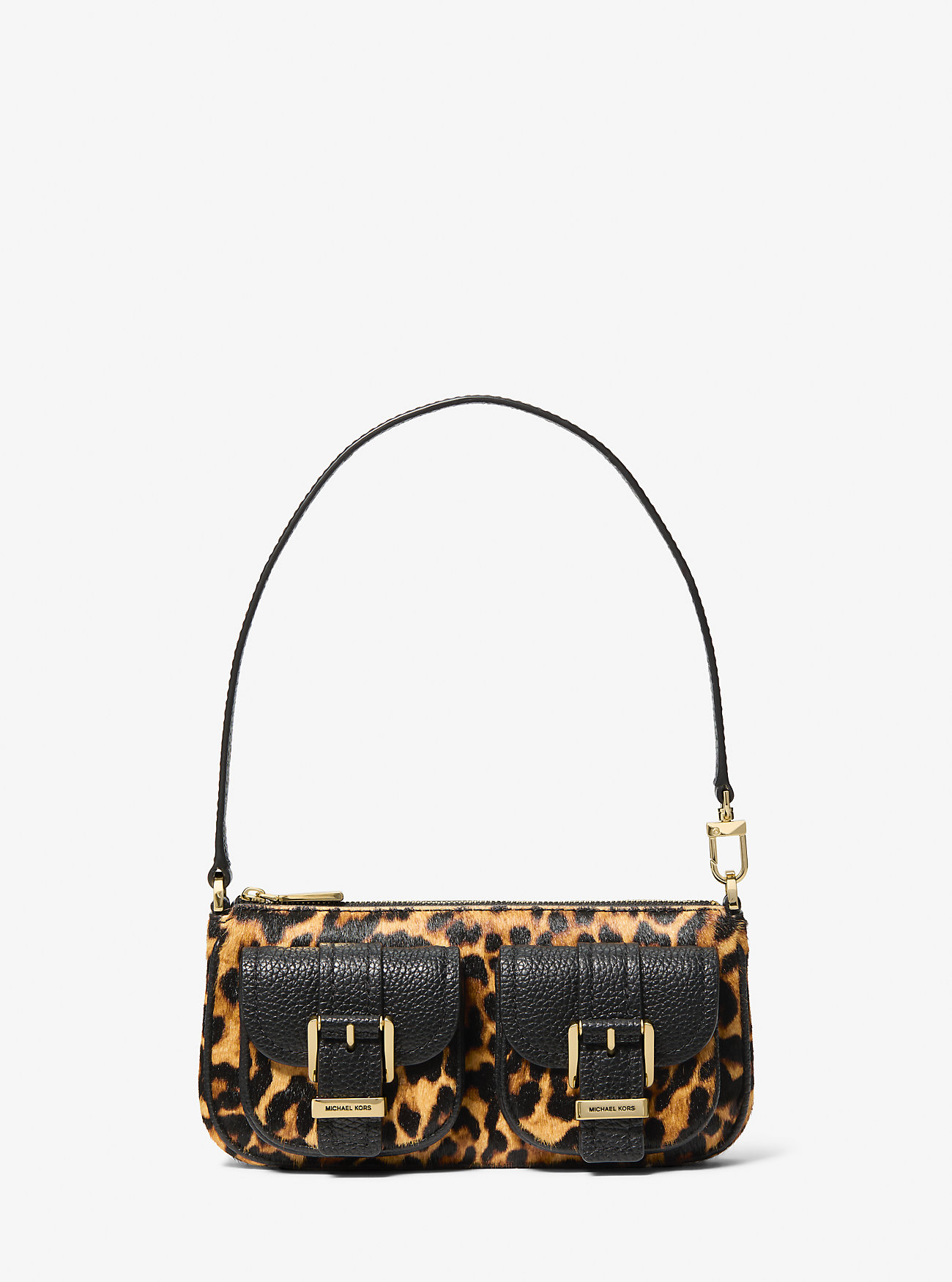 Zoe Liten Leopardprint Kalvehårspose - MARIGOLD