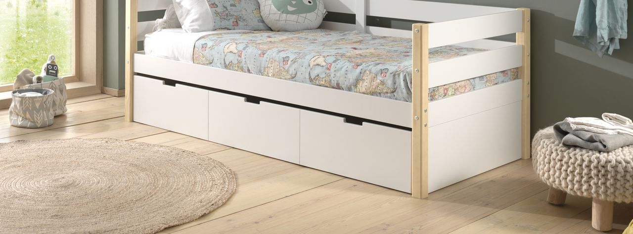 VIPACK Unterbett Margrit auf Rollen 90 x 190 cm, MDF Weiß lackiert