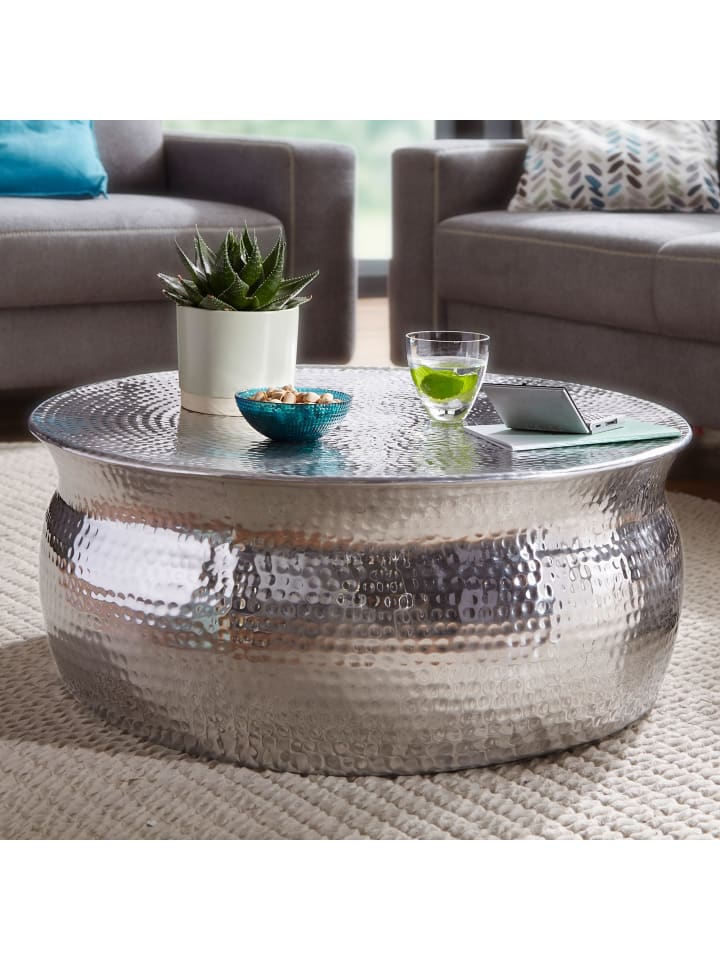 KADIMA DESIGN Couchtisch 75x31x75cm Aluminium Silber Beistelltisch orientalisch in Silbern günstig kaufen onesize