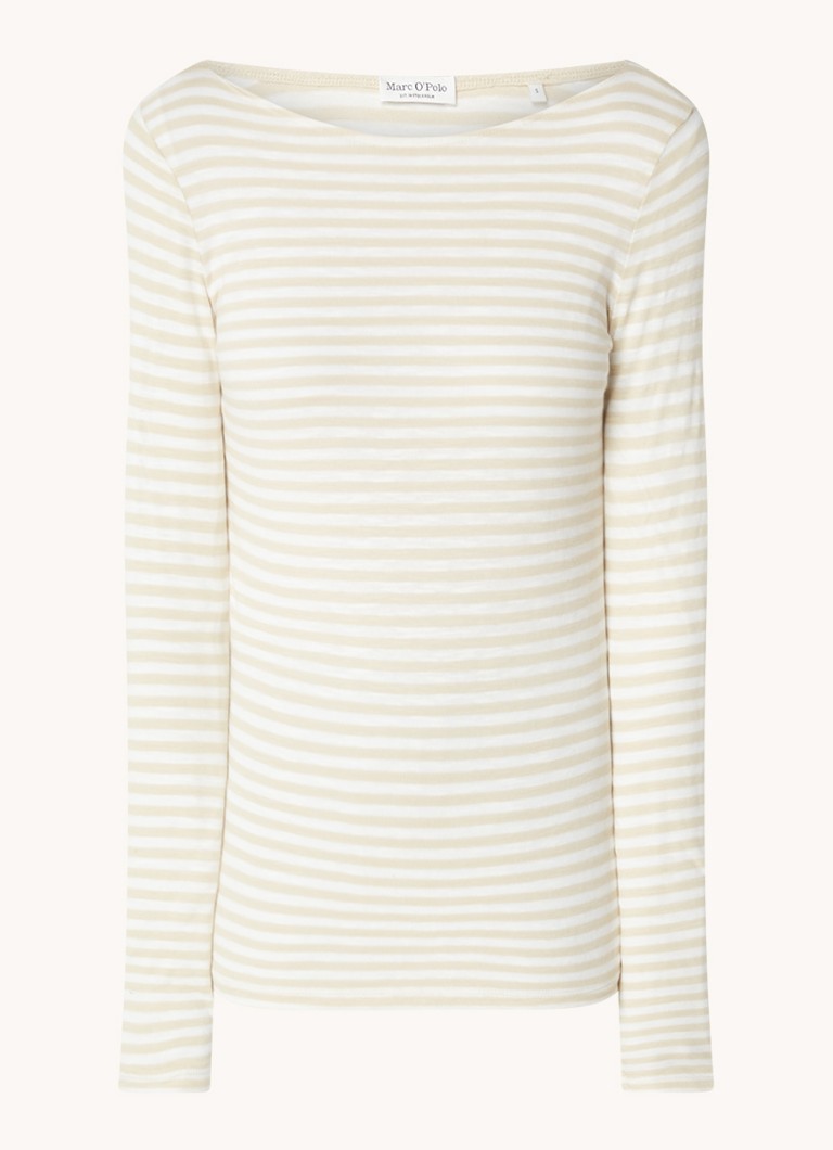 Marc O'Polo Fine-knit long-sleeved shirt with stripe print and boat neckline