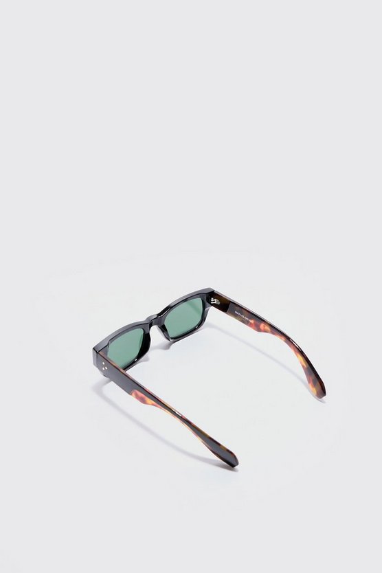 Klobige Sonnenbrille mit Schildplatt-Detail in Schwarz