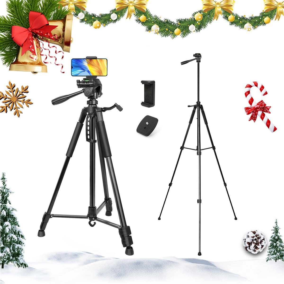7Magic Neues Kamera Handy Stativ, 168cm Aluminium Leichte Dreibeinstativ Dreibeinstativ (Tragbares Smartphone Stativ Fotostativ)