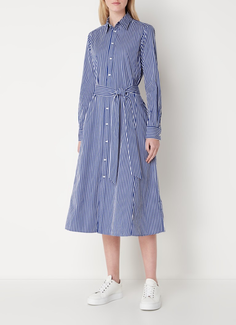 Vestido camisero midi de Ralph Lauren con cinturón de lazo y estampado de rayas.