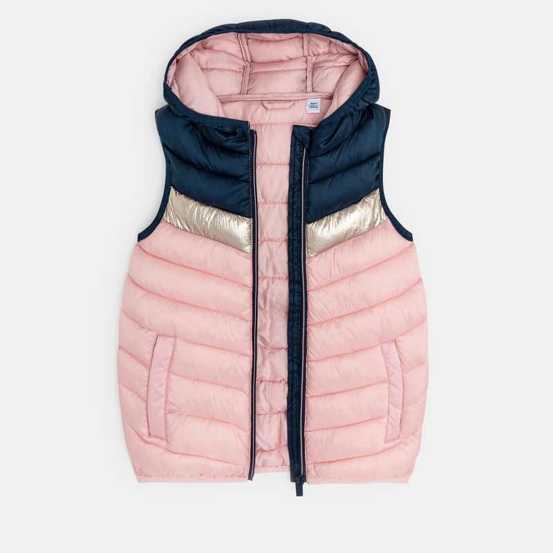 Doudoune sans manches rose et doré Fille