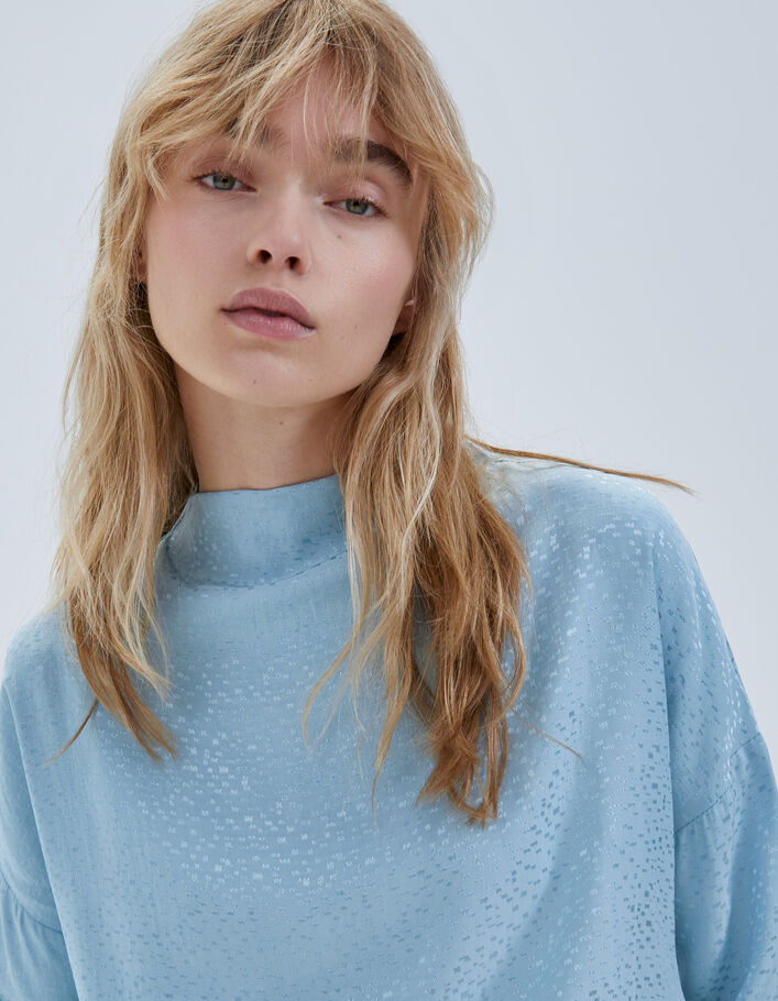 Blouse bleue jacquard fantaisie à motif graphique Femme