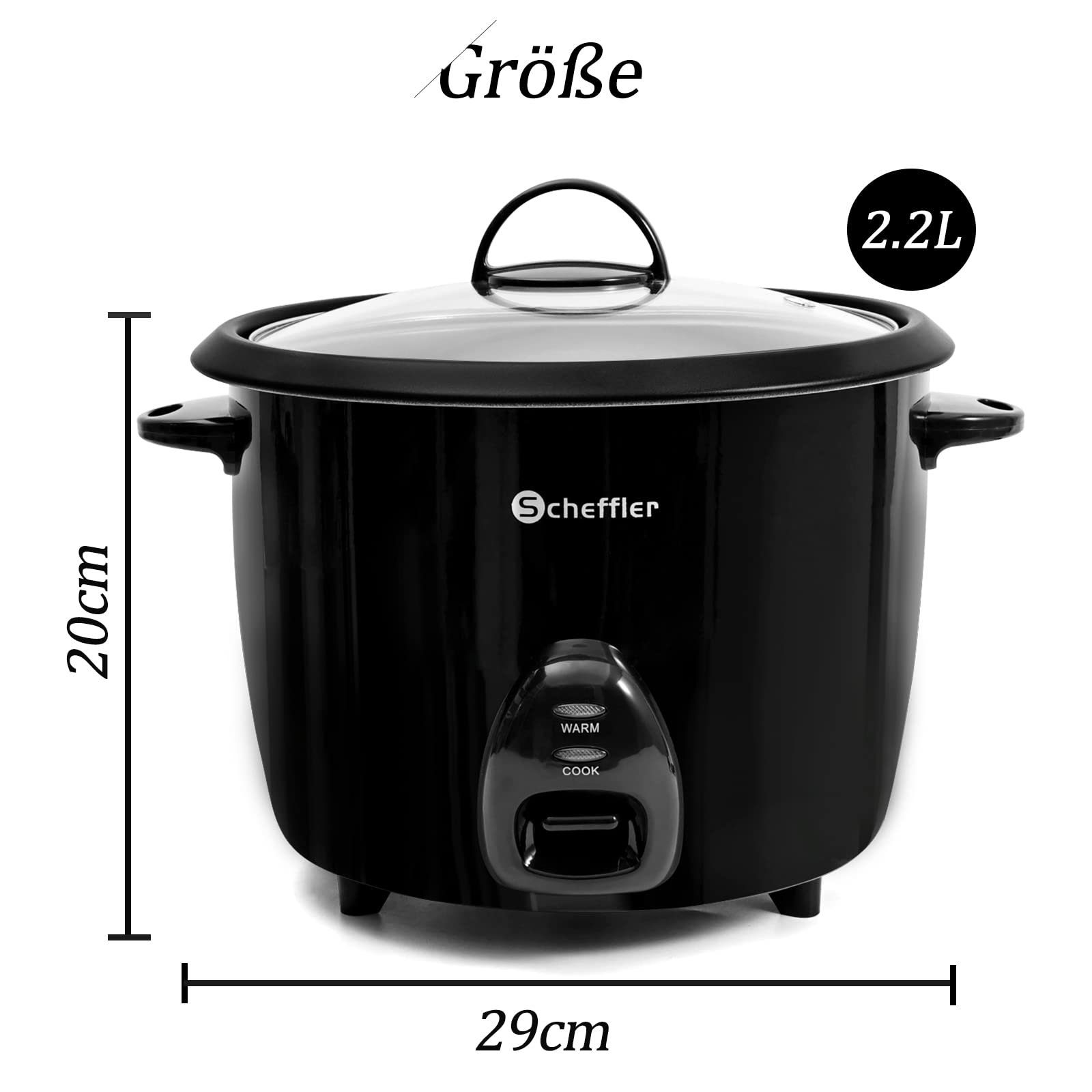Scheffler Reiskocher 2.2-2.8L, 900-1000W, Warmhaltefunktion, Antihaftbeschichtung, inkl. Reislöffel + Messbecher