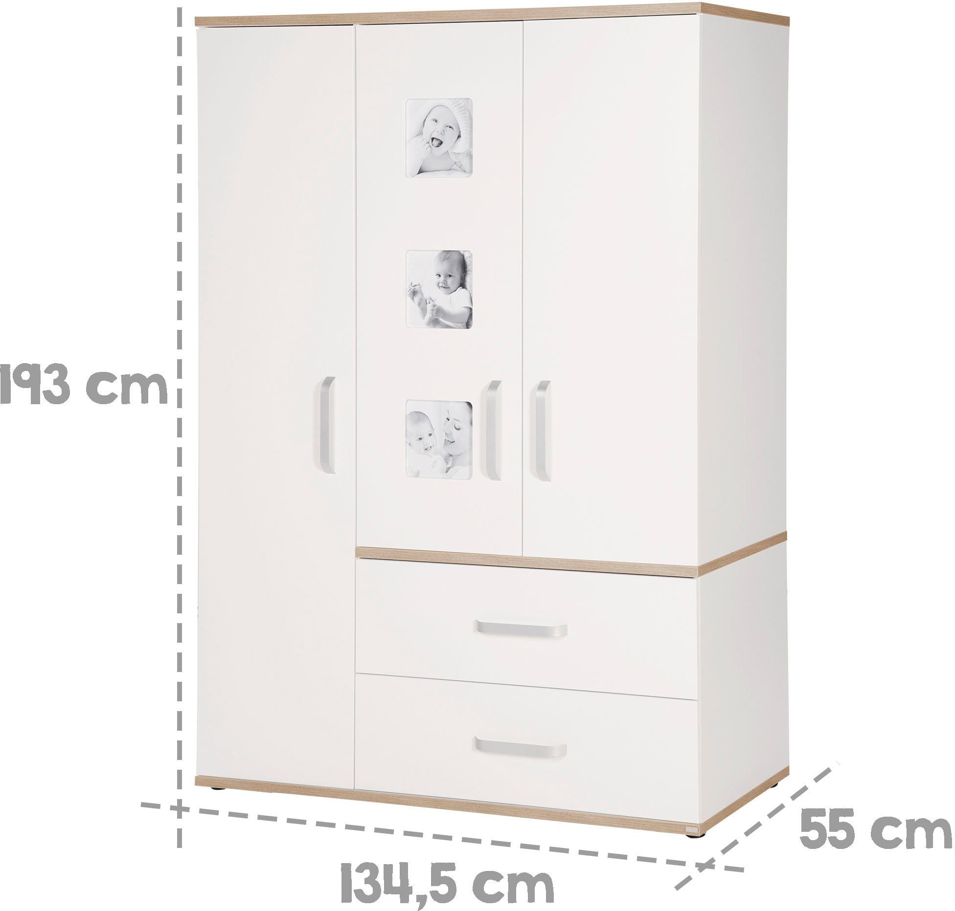 roba® Babyzimmer-Komplettset Pia, (Set, 3-St., Kinderbett, Schrank, Wickelkommode), breit; mit Kinderbett, Schrank und Wickelkommode