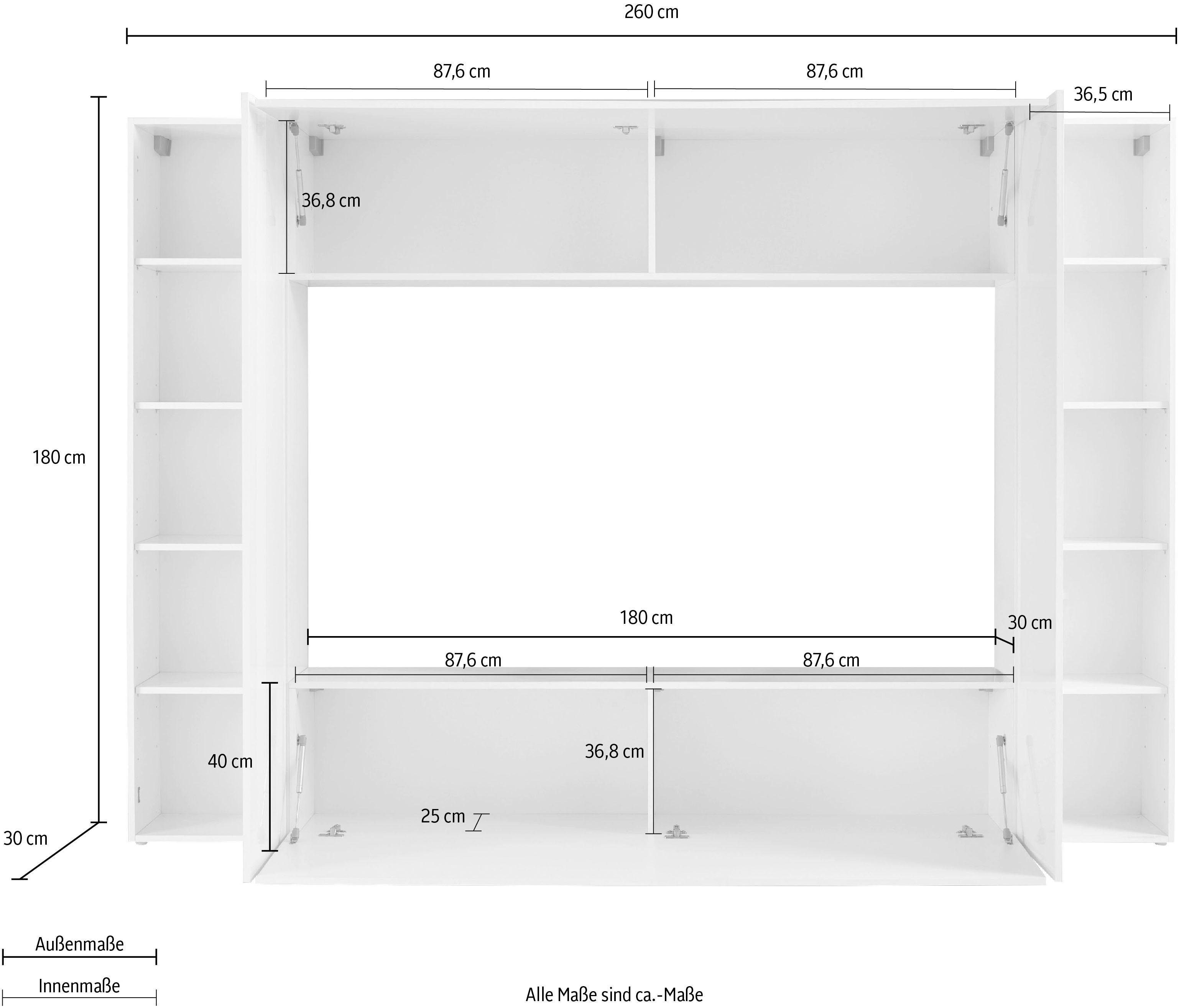 Tecnos Wohnwand Maruska, (Set, 4-St), Front/ Korpus weiß Hochglanz
