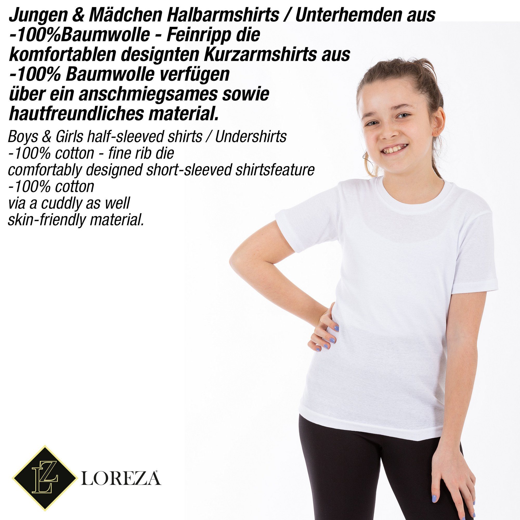 LOREZA Unterhemd 5 Jungen & Mädchen Unterhemd Kurzarm Shirt - T-Shirt 100% Baumwolle (Spar-Packung, 5-St)
