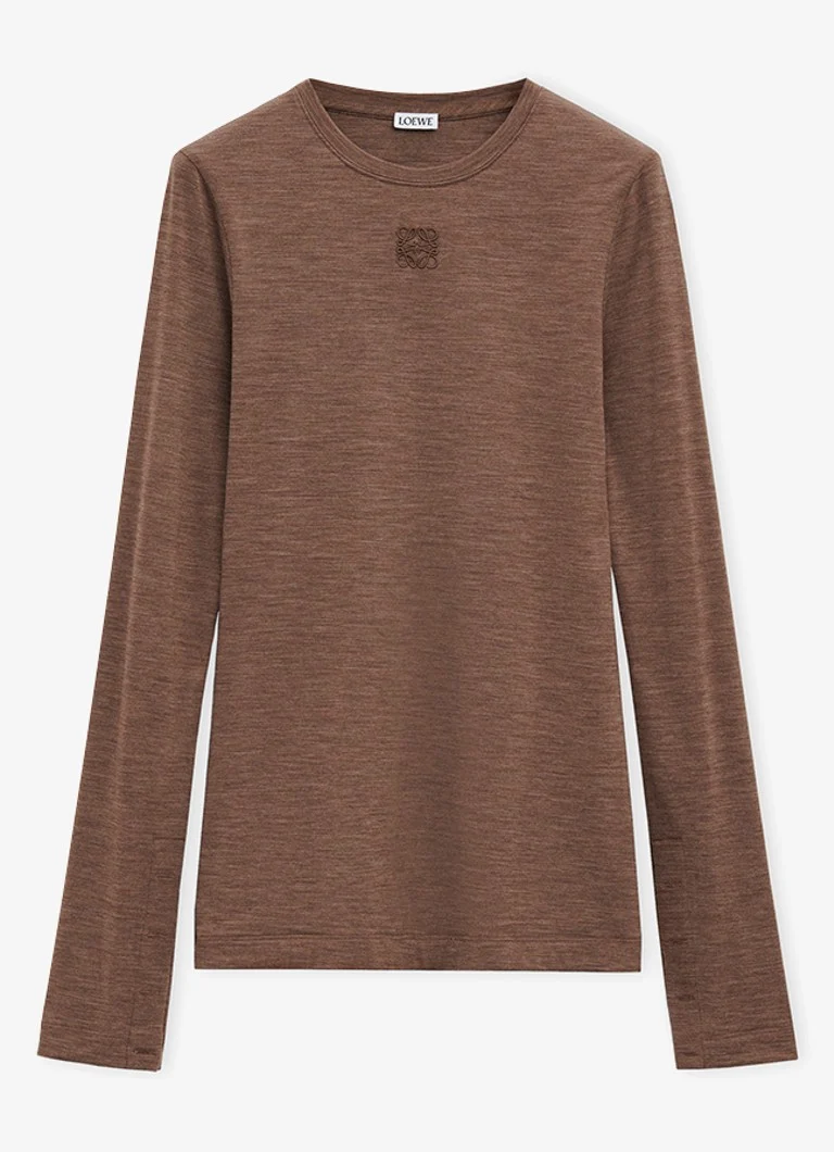 LOEWE Wool long-sleeved shirt with logo embroidery