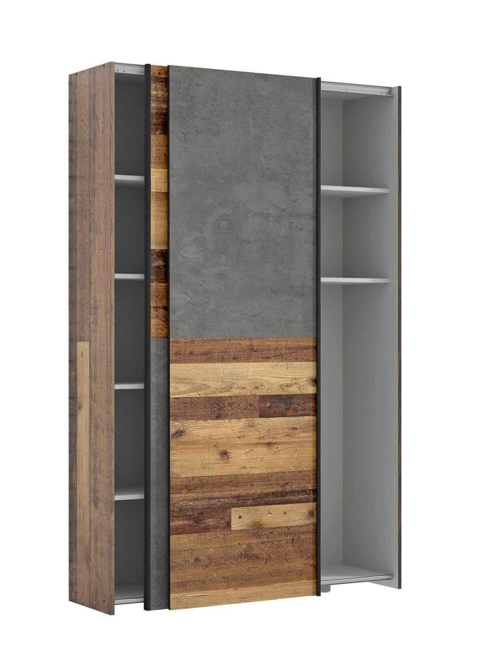 Forte Möbel Mehrzweckschrank Schwebetürenschrank Mehrzweckschrank OZZULA Old Wood Vintage und Beton