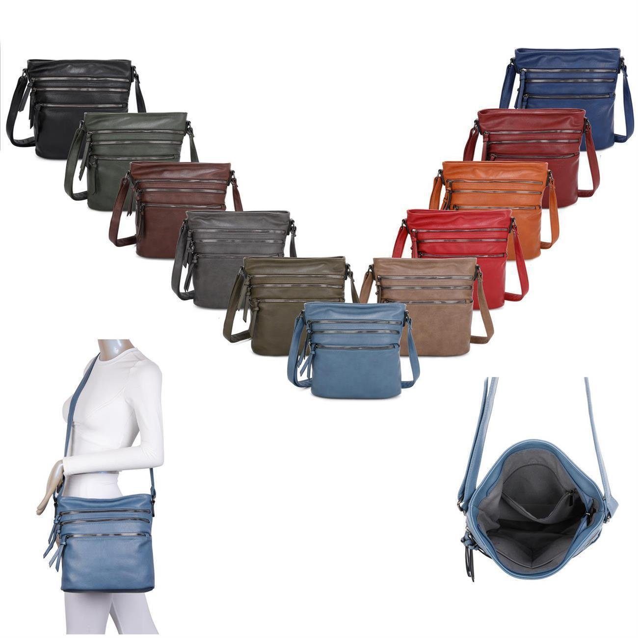 ITALYSHOP24 Schultertasche Damen Tasche Shopper Crossbody, als Handtasche, Umhängetasche, Shopper tragbar