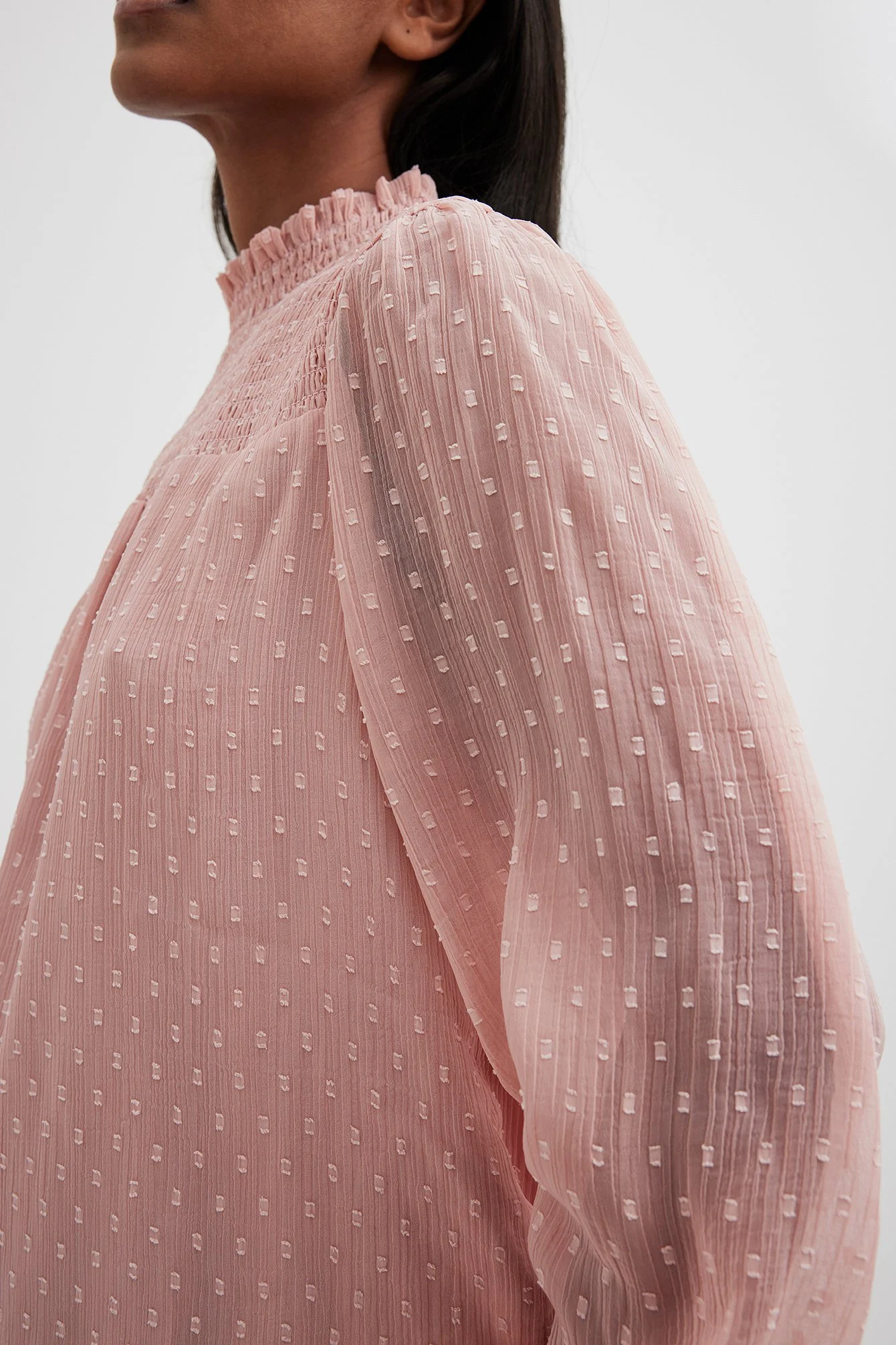 Recycelte ratière Smocked Rüschenausschnitt Bluse