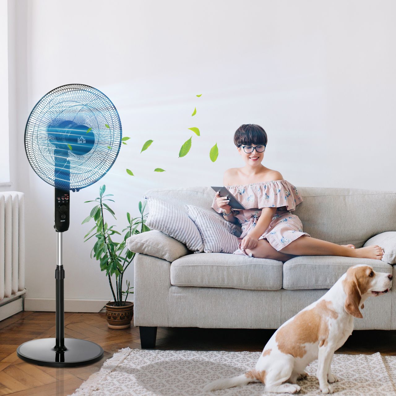 HOMCOM Standventilator Ventilator Fernbedienung Verstellbarer Neigungswinkel