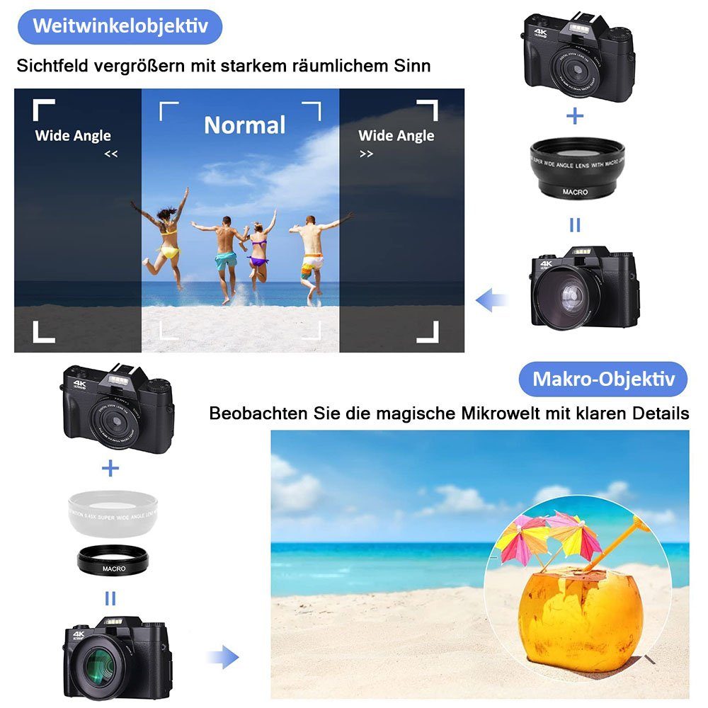 Fine Life Pro 4K Ultra HD R10 Digitalkamera Systemkamera (48 MP, 16x opt. Zoom, WLAN (Wi-Fi), inkl. 4K-Videofunktion, 5 Serienbildfunktionen, 16-facher Digitalzoom, Kostenlose 32-GB-Speicherkarte, 30FPS)