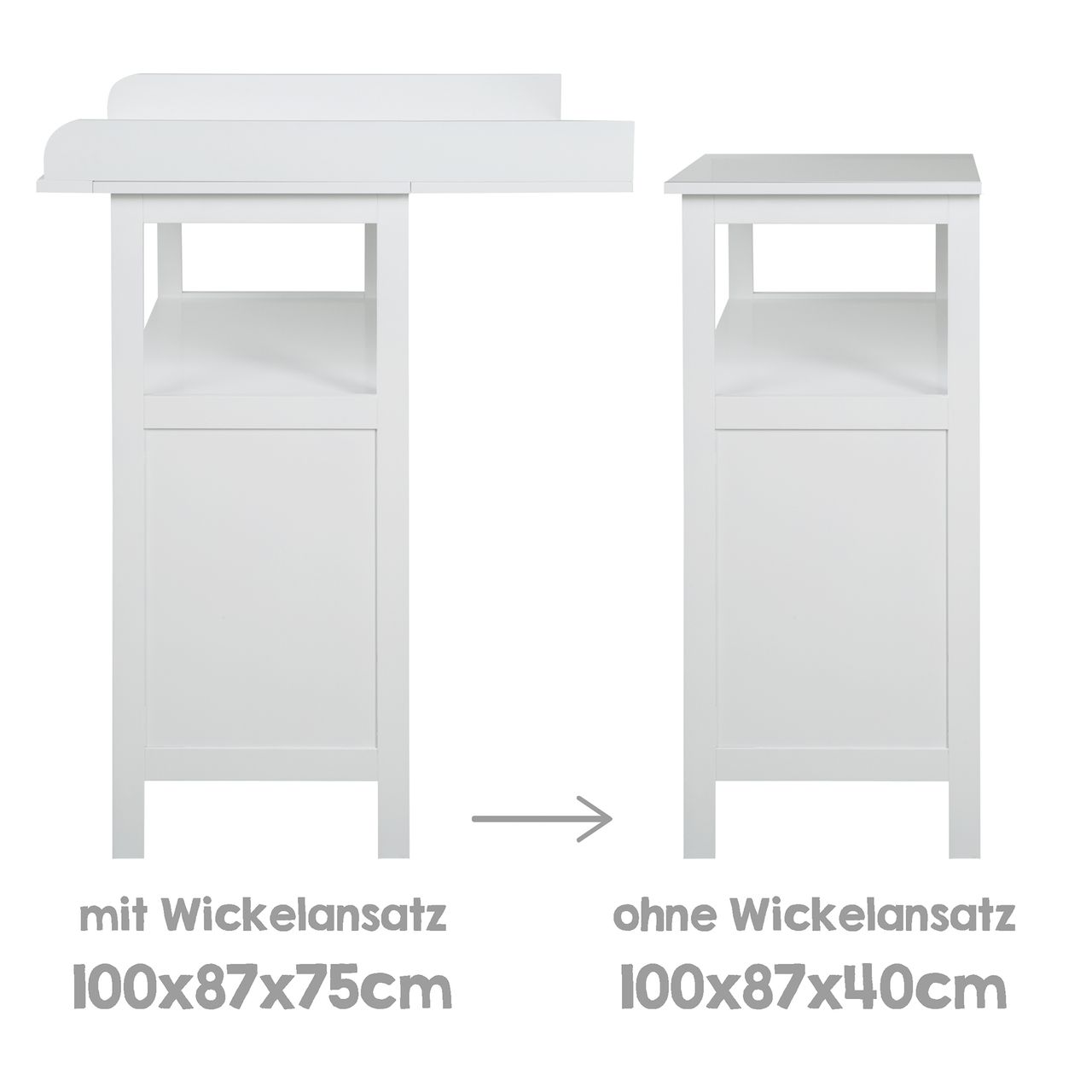 Roba Wickelkommode 'Hamburg' mit Wickelansatz, 2 Türen, 2 Boxen & Wandbefestigung, Wickelhöhe 92 cm