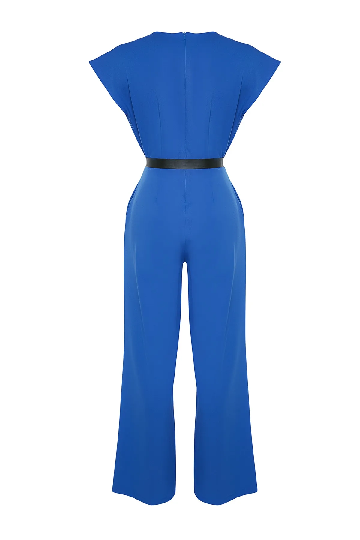 Trendyol Collection  Indigofarbener, zweireihiger Maxi-Weboverall mit Kragen und Gürtel TWOSS21TU0004
