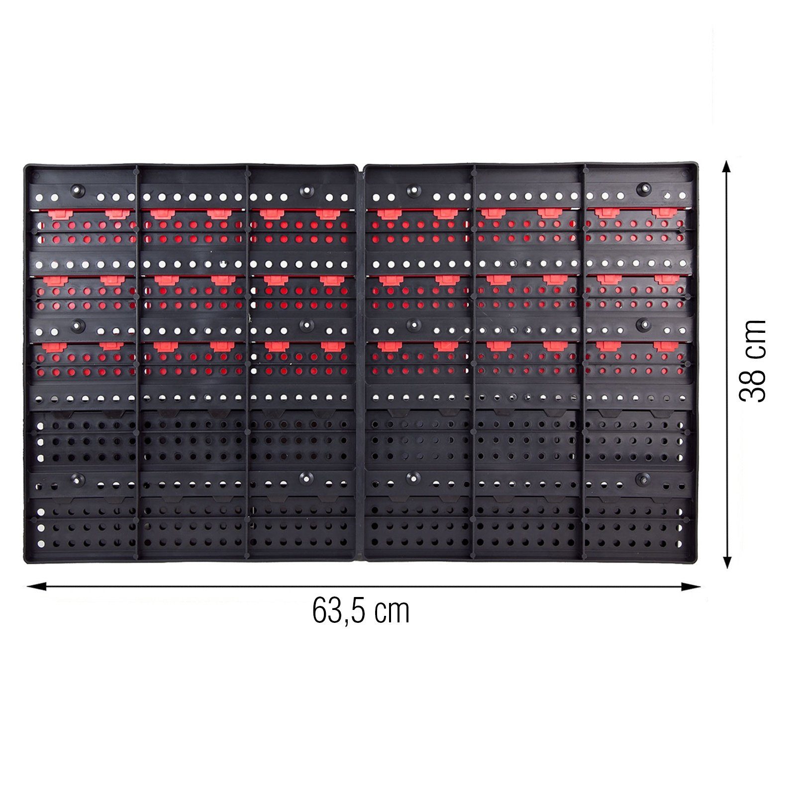 Grafner Lochwand 32tlg. Wandregal mit Stapelboxen Sortimentskasten Schraubenregal Stapelboxen Lochwand Sichtlager, 2 Stk., (Komplett-Set, 32-tlg., 32), 63,5 x 38 x 2 cm, inkl. Sichtlagerkästen