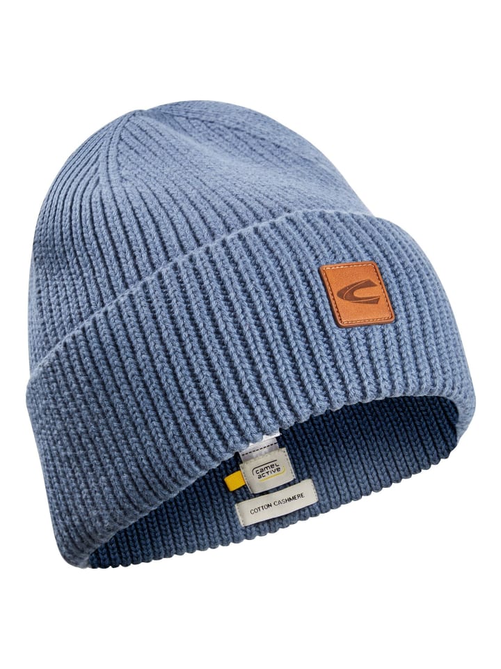 Camel Active Beanie aus einem Baumwoll-Kaschmir-Mix in Denim Blau günstig kaufen onesize