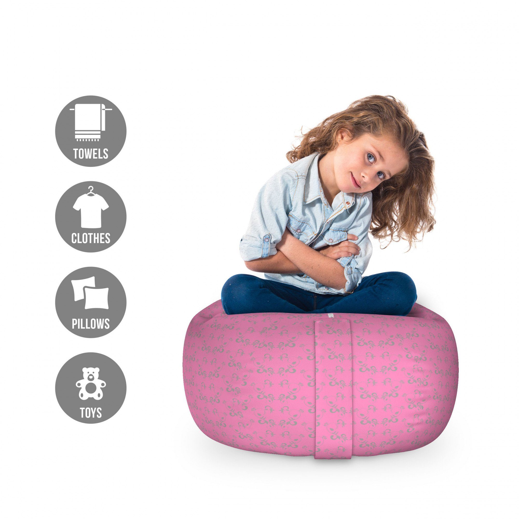 Abakuhaus Spielzeugtruhe Gefüllter Tier Organizer Waschbare Tasche für Kinder, Rosa Detaillierte Blume Blätter