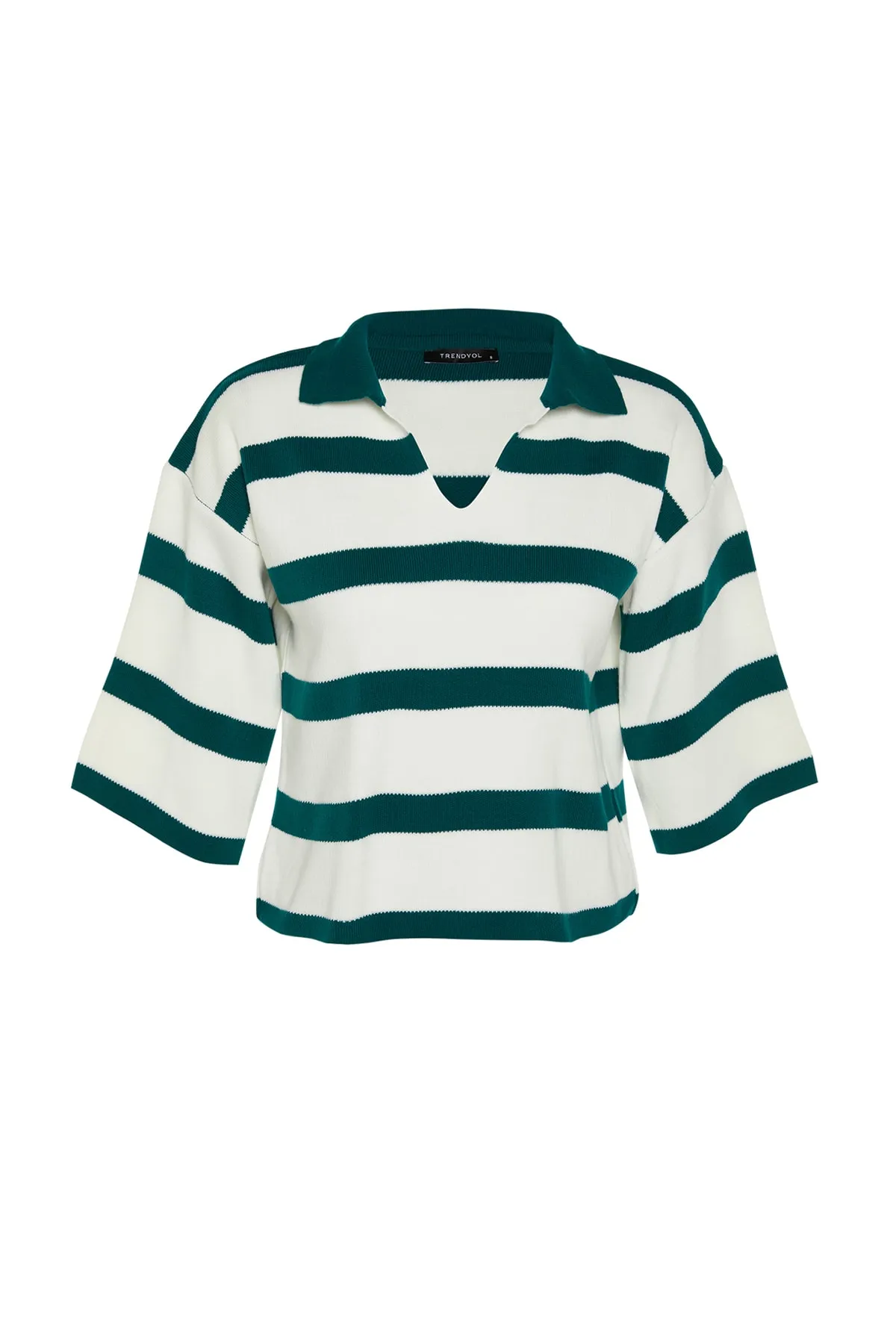 Trendyol Collection  Dunkelgrüner Basic-Strickpullover mit Streifen TWOAW23BZ00001