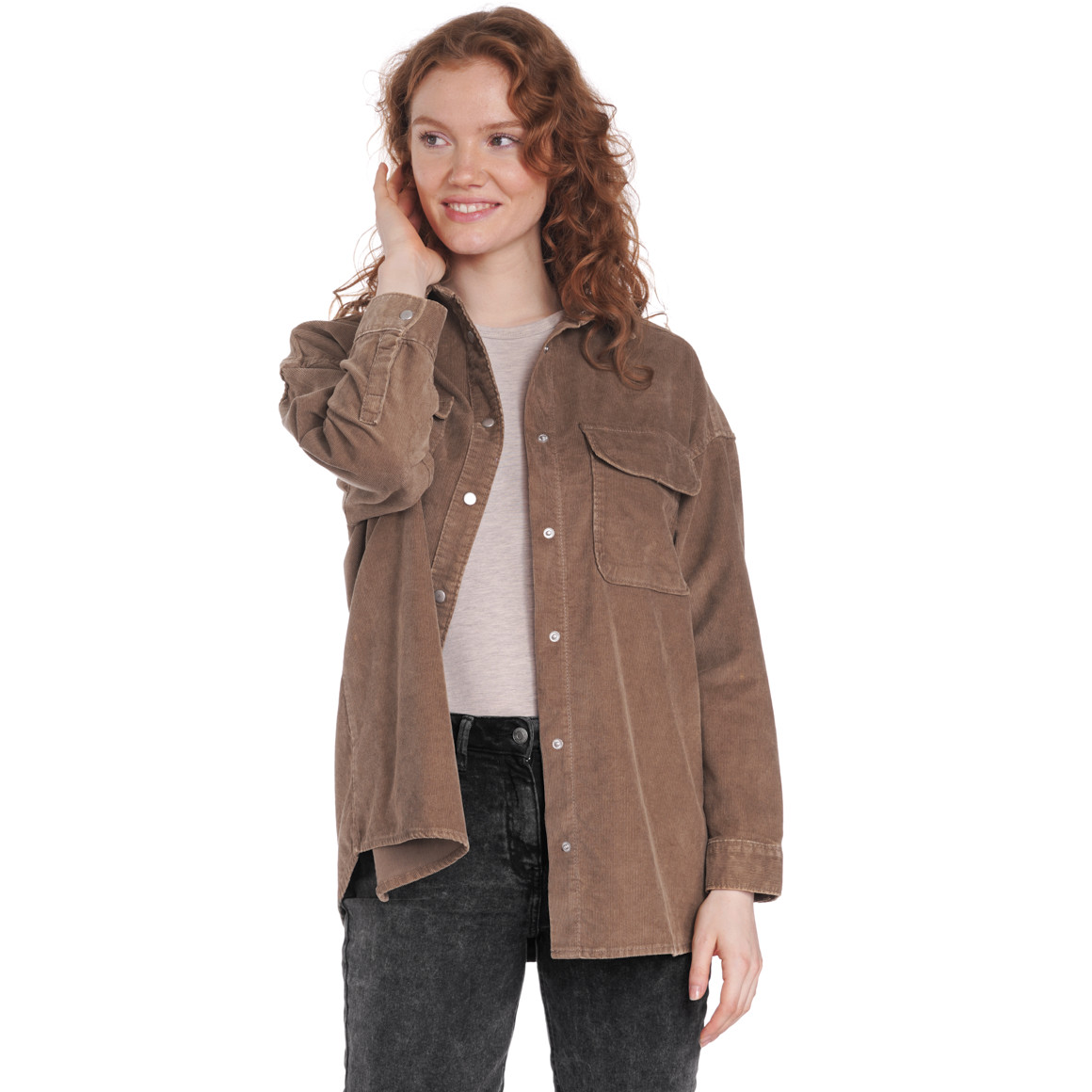 Damen Oversize-Cordhemd unifarben