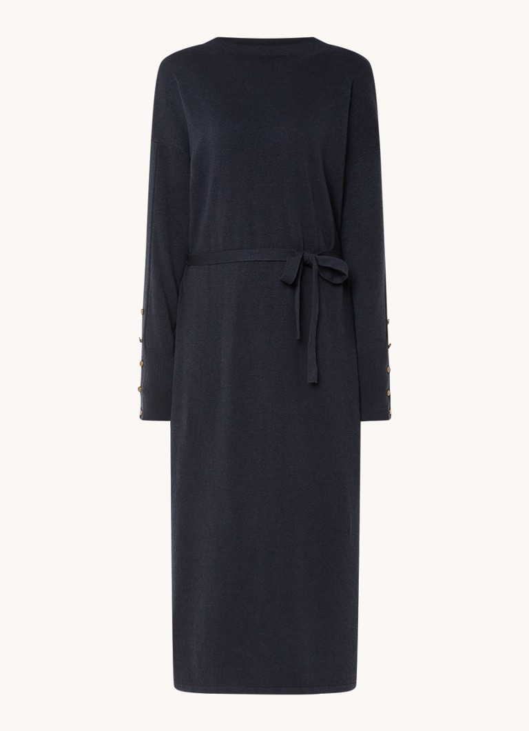 Abito midi color espresso in maglia di pregiato misto lana con cintura da annodare