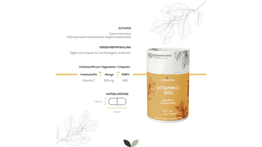 sanutrition Kapseln Vitamin C 500 Gepuffert & Pflanzlich