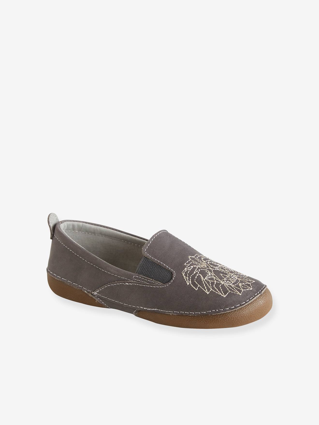 Chaussons élastiqués en cuir garçon gris foncé