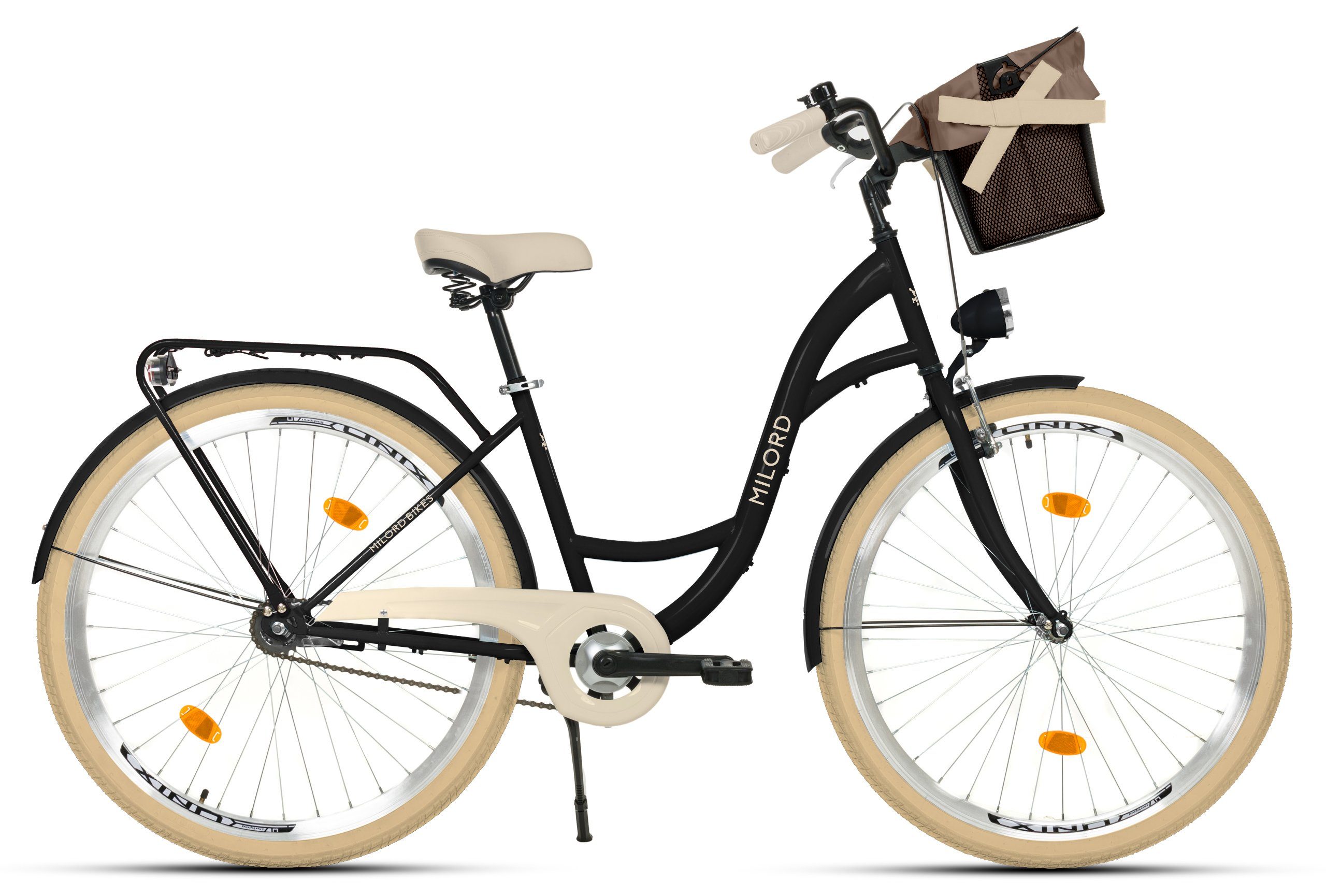 MILORD BIKES Cityrad Milord City Fahrrad Korb Damen, 28/26 Zoll, Schwarz-Creme, 1-Gang, 1 Gang