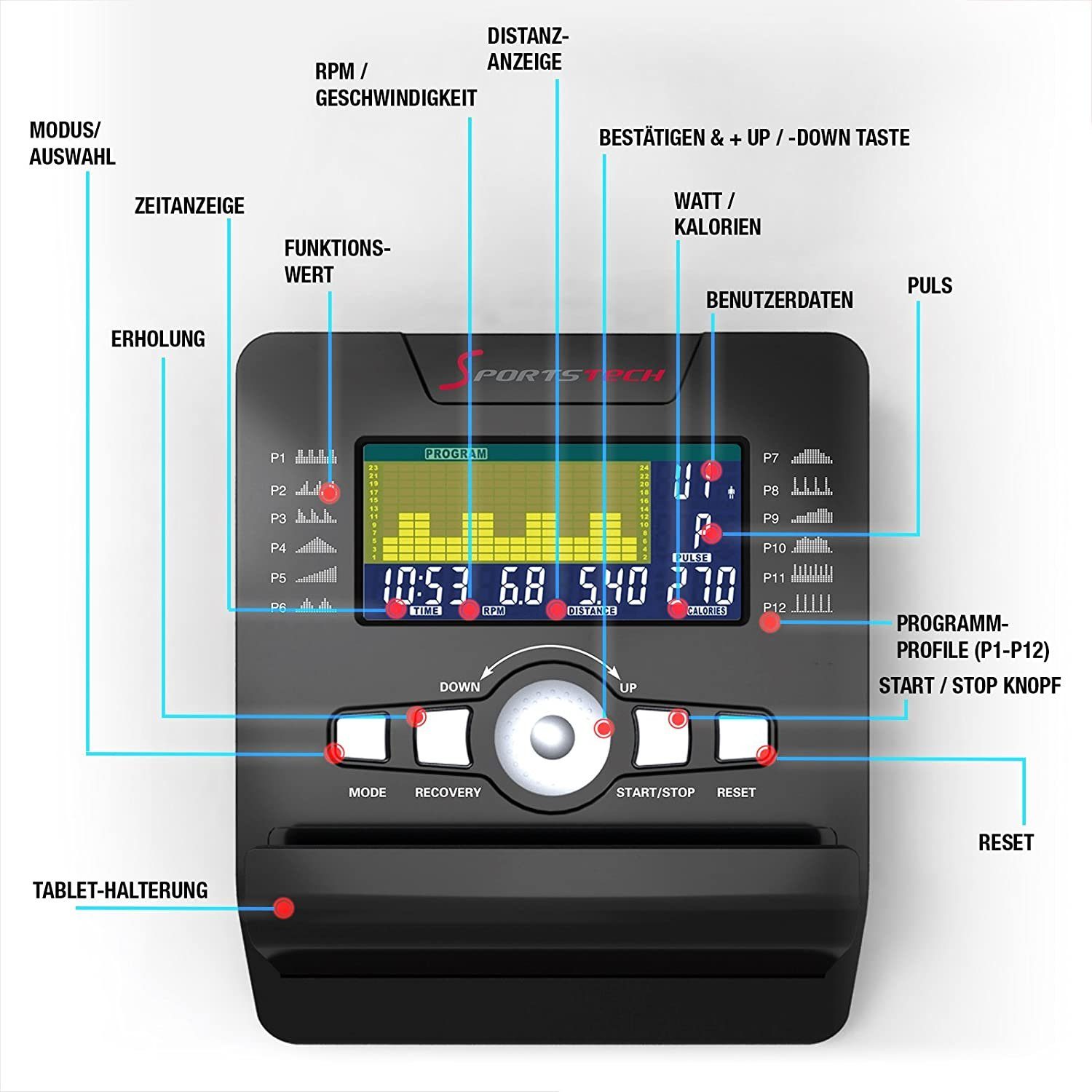 Sportstech Ergometer ES600, Liegeergometer Heimtrainer mit Rückenlehne