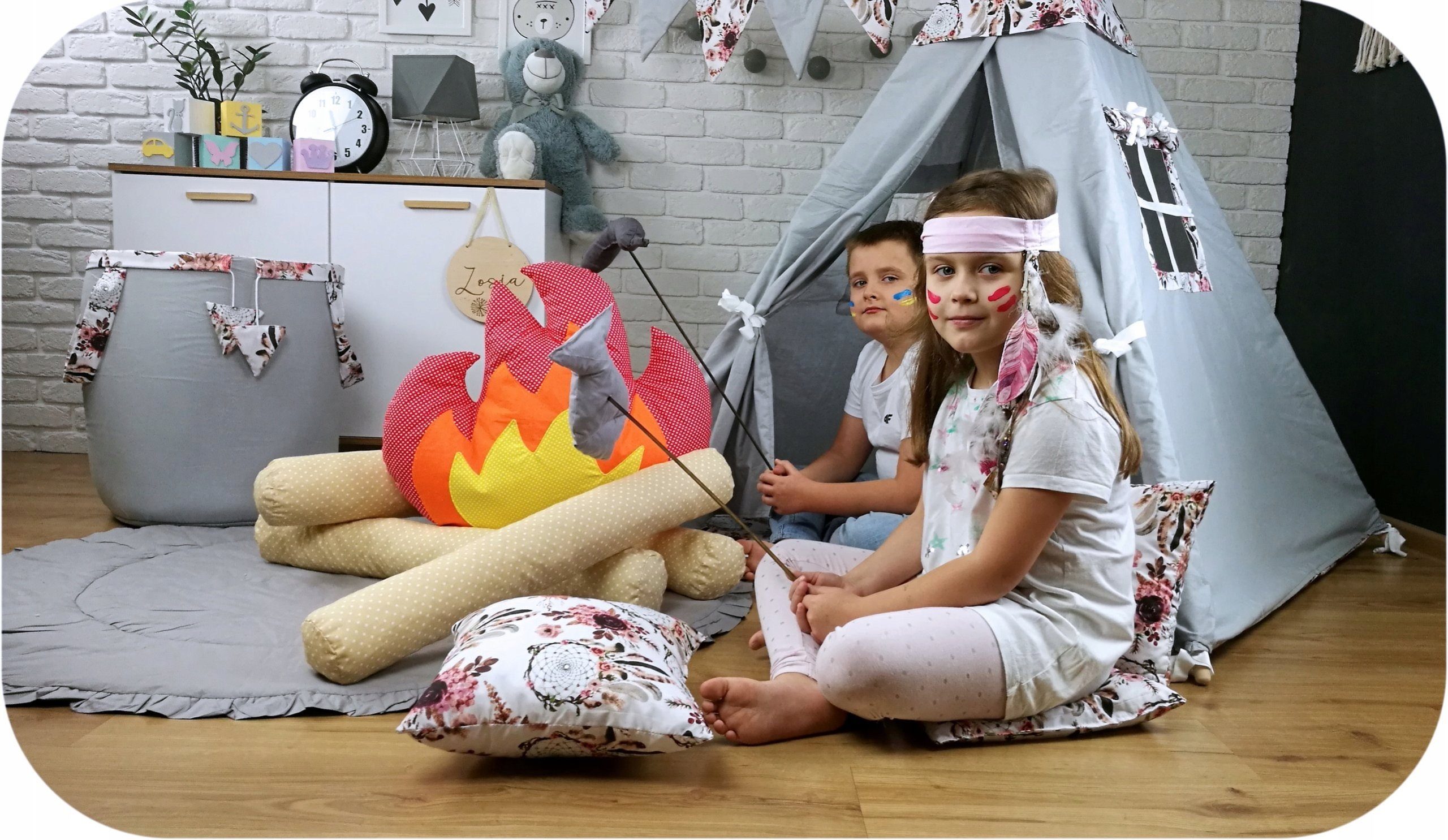 Pamek Tipi-Zelt Kinder Spielzelt Teepee Zelt Tipizelt für Kinder Traumfänger, Personen: 2 (7 tlg)