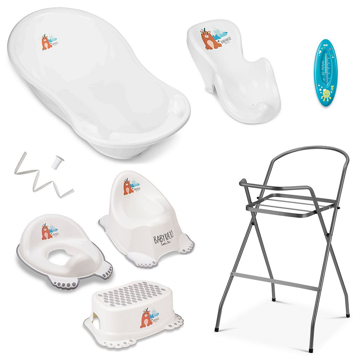 Baby Badewanne 7 Set - Baby Wanne, Badesitz, Ständer, Abfluss, Töpfchen, Hocker, Toilettentrainer.