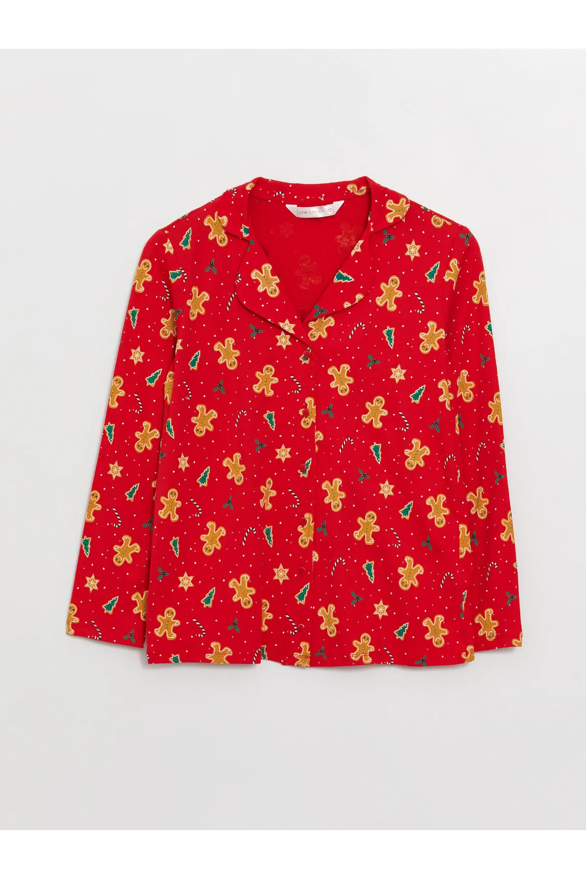 LC Waikiki  Langarm-Damenpyjama-Set mit Hemdkragen und Neujahrsmotiv