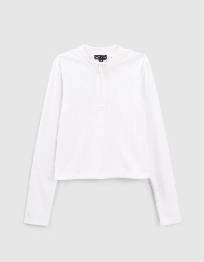 T-shirt blanc cassé côtelé zippé fille