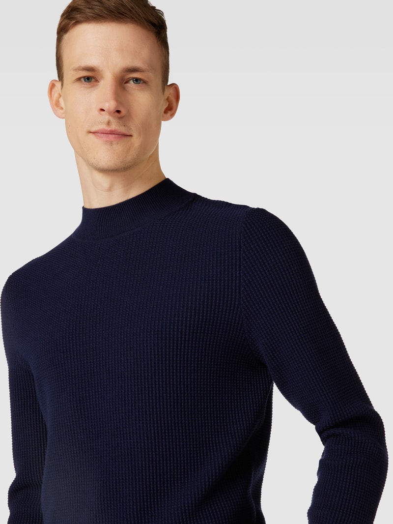 Strickpullover mit Stehkragen Modell 'Opale' in marineblau