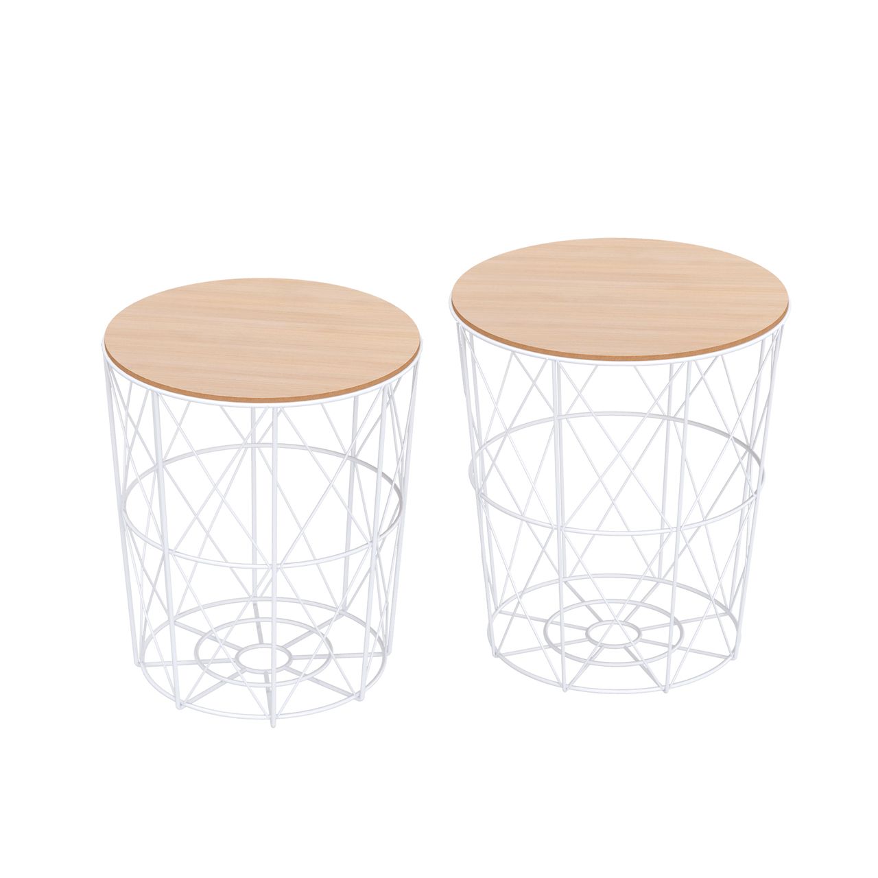 HOMCOM 2er-Set Couchtisch Beistelltisch 2-teilig Nachttisch Wohnzimmer Schlafzimmer MDF   Metall natur   weiß Ø40 x H45 cm