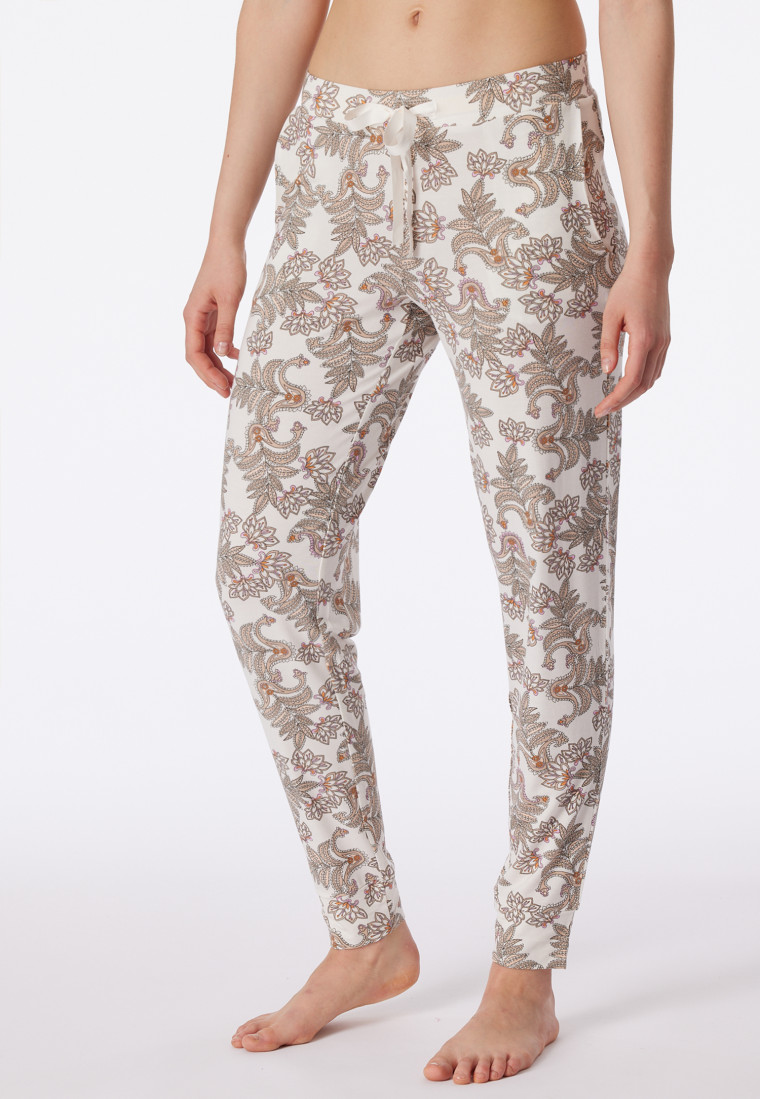 Loungehose lang Modal Bündchen creme gemustert - Mix+Relax