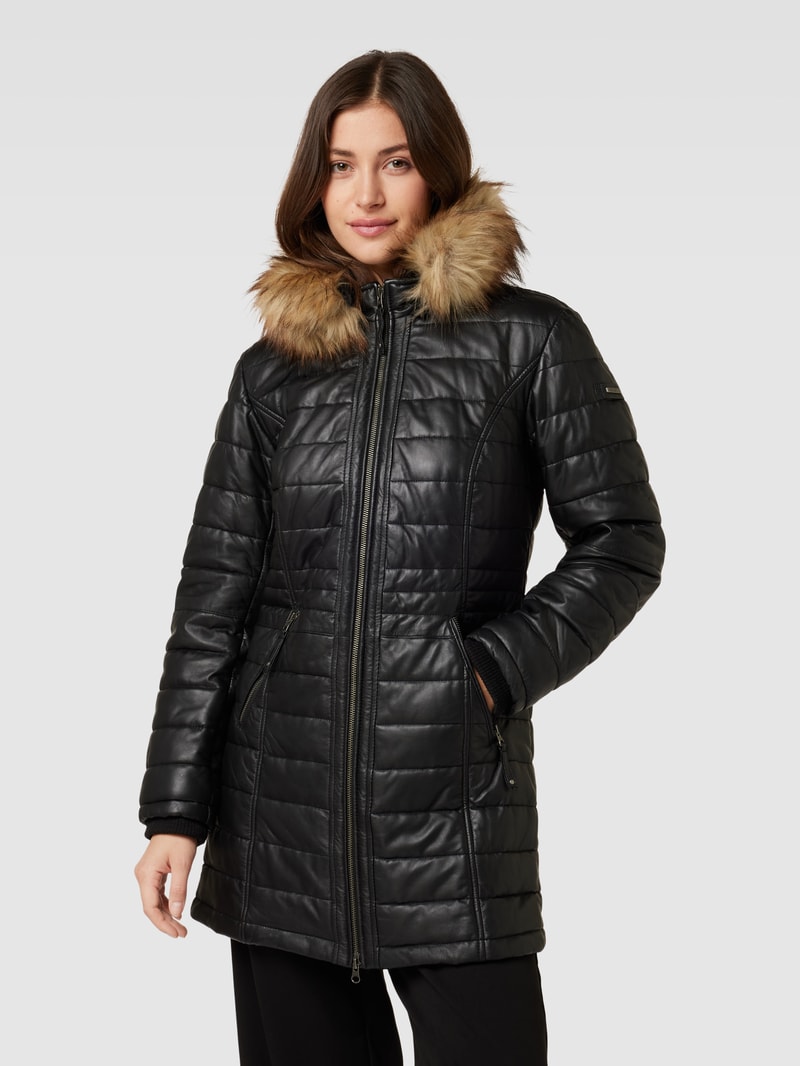 Steppjacke aus Leder in schwarz